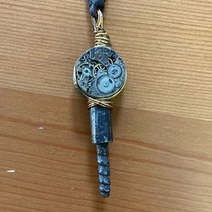 Steampunk Necklace with Genuine Leather Strand